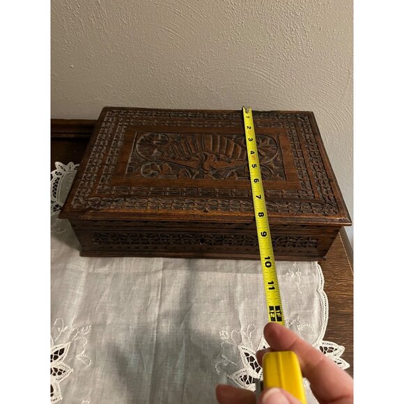 Vintage Carved Wooden Jewelry Trinket Box - Picture 6 of 8